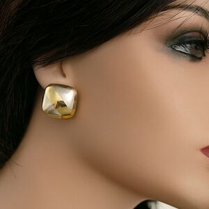 Gold, Silver Dual-Tone Stud Earrings Modern Stripe Design, 1-in Fashion Jewelry